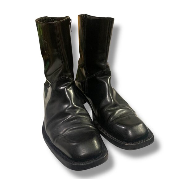 VTG 90s Gianni Versace Mens Booties Black Leather Side-Zip Embossed Logo Sz 10 - Picture 1 of 14